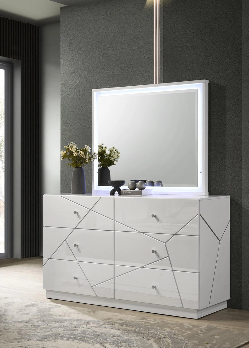 White/Gray Line King Bed