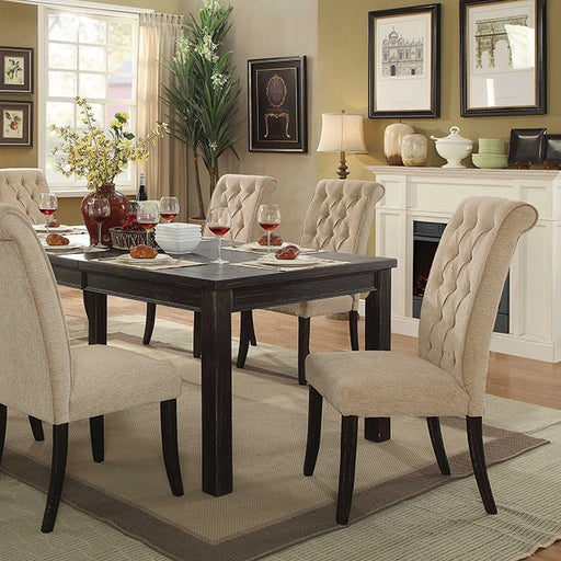 FOA East Sania 7-piece dining table set in antique black with table and six chairs