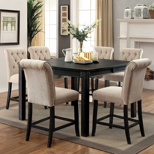 FOA East Sania 7-piece rustic counter-height table set with dining table and matching chairs