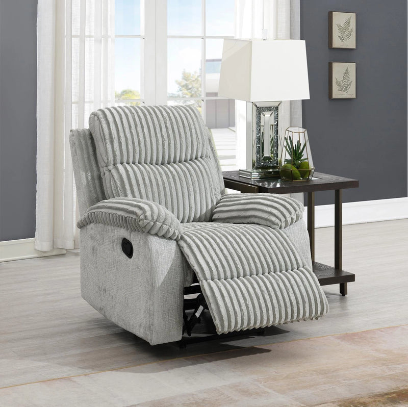 Gray Corduroy Motion Sofa W/Drop Down Table