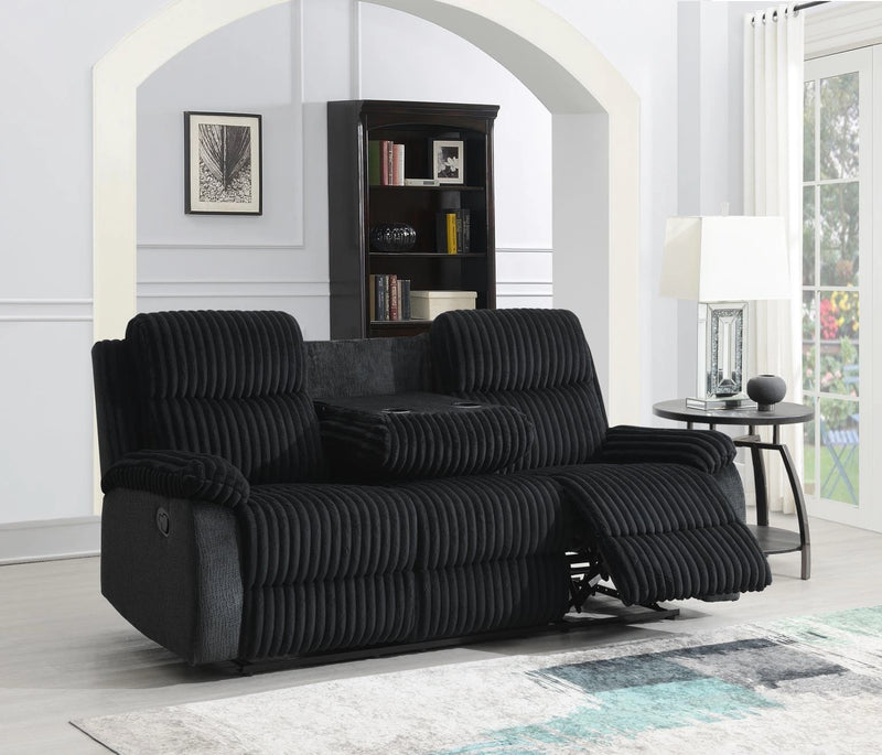 Black Corduroy Motion Sofa W/Drop Down Table