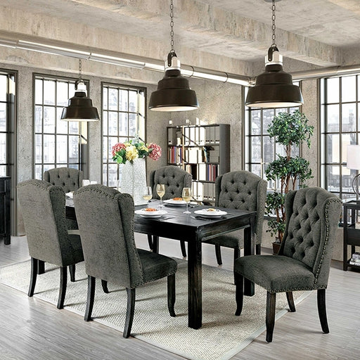 FOA East Sania 7-piece solid wood dining table set with table and six chairs