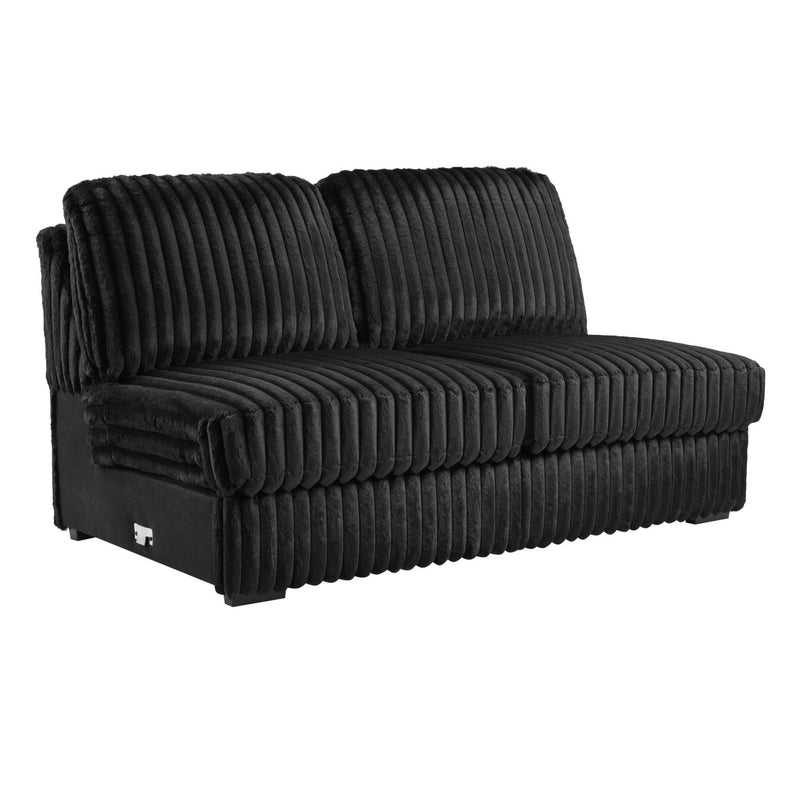 Black Corduroy Power Reclining 4 Pc Sectional W/2 Wireless Charger