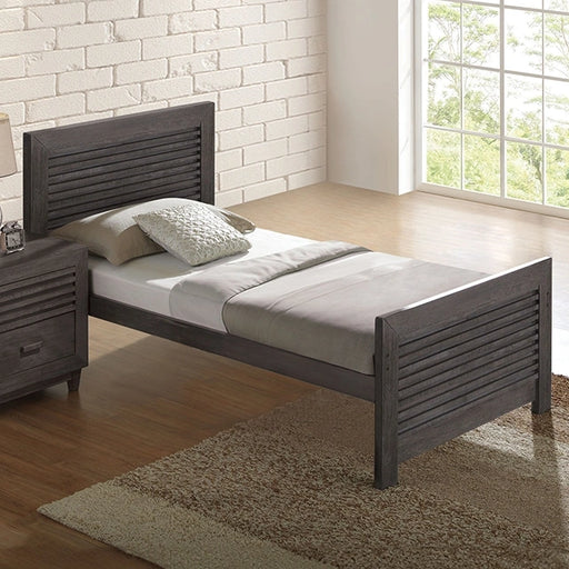 FOA East Griffin 4-piece twin bedroom set with bed, nightstand, dresser, and mirror in modern wood finish