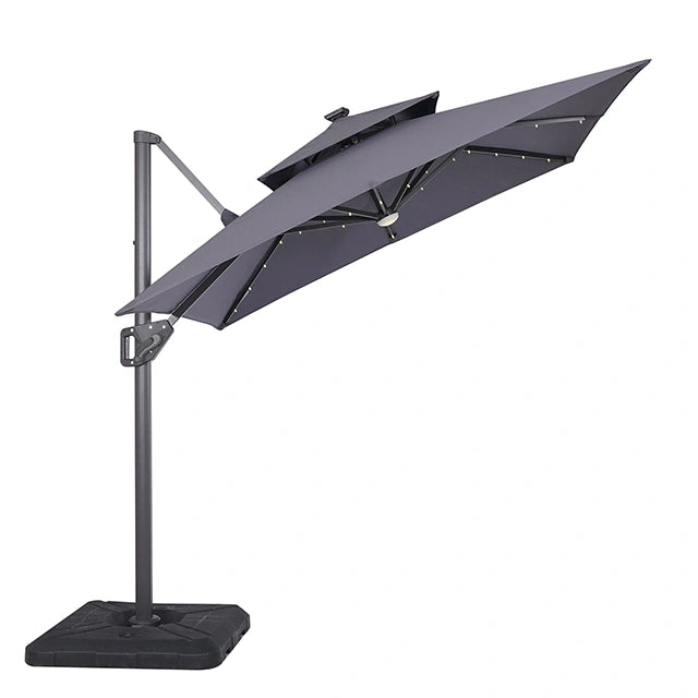 Xico 8 Ft Square Umbrella w/ Double Top w/ LED Light + 37" Large Base