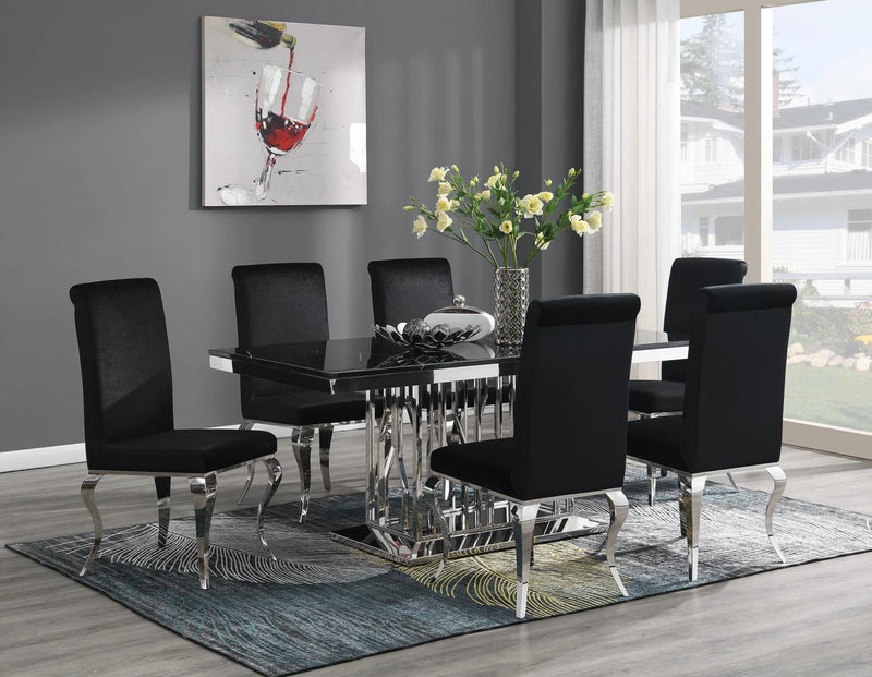 G-081-T-BLACK Dining Table-Black Marble-4 Velvet Chairs