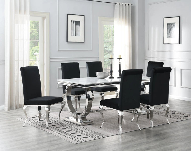 G-082-T-WHITE Dining Table White Marble-4 Velvet Chairs