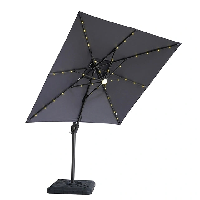 Xico 8 Ft Square Umbrella w/ Double Top w/ LED Light + 37" Large Base