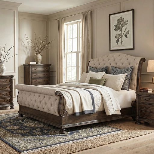 Lysandra Queen Bedroom Set by FOA East with coordinated bed, nightstand, dresser, and mirror