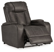 Ashley Furniture Feazada power recliner in open position, showcasing plush upholstery and reclining mechanism.