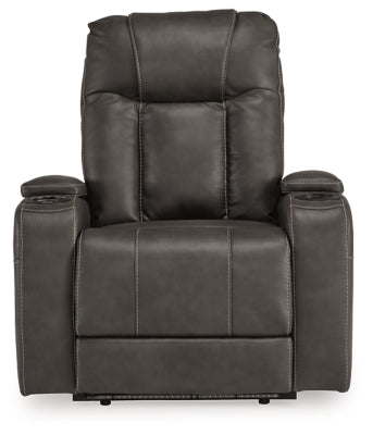 Ashley Furniture Feazada Power Recliner with plush fabric and padded headrest, shown from a head-on angle.