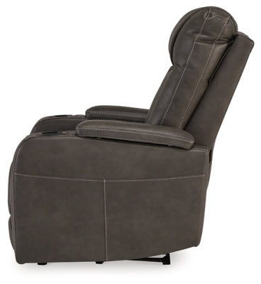 Ashley Furniture Feazada power recliner with plush upholstery and side control panel, shown from a side angle.