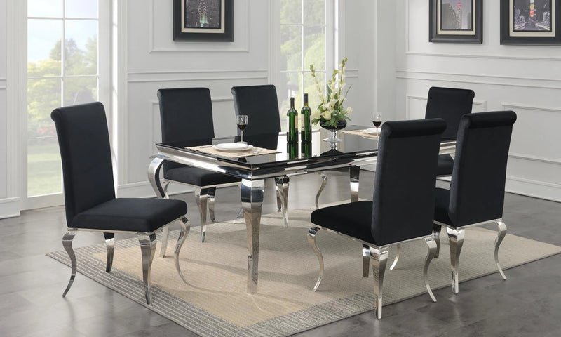Glamour Dining Table & 6 Black Velvet Chairs