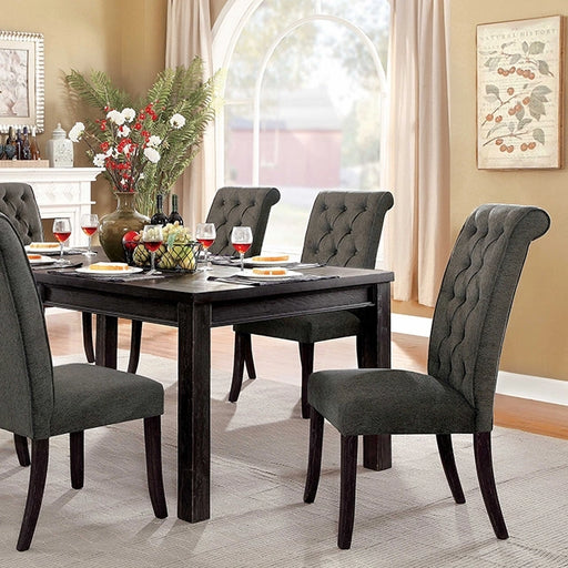 FOA East Sania 7-piece black dining table set with table and matching chairs