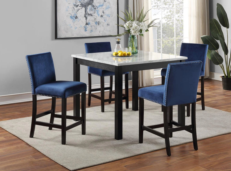 D205 White Marble Dining Table With 4 Velvet Chairs