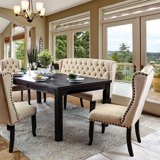 FOA East Sania 6-piece dining table set with bench and matching chairs