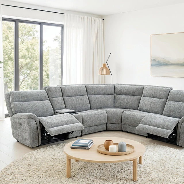 Mattheus Power Sectional with Console + 3 Recliners