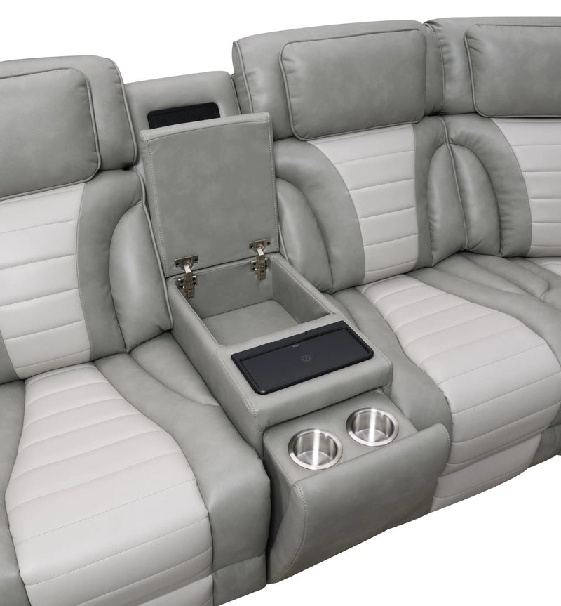 Gray/White Power 3 Pc Sectional W/Bluetooth Speaker, And Wireless Charger