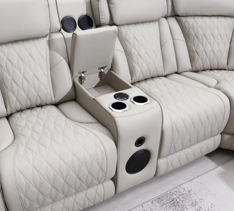 Gray 3 Pc Power Led Sectional, Power Headrest, Heat, Massage Wireless Charger, And Usb
