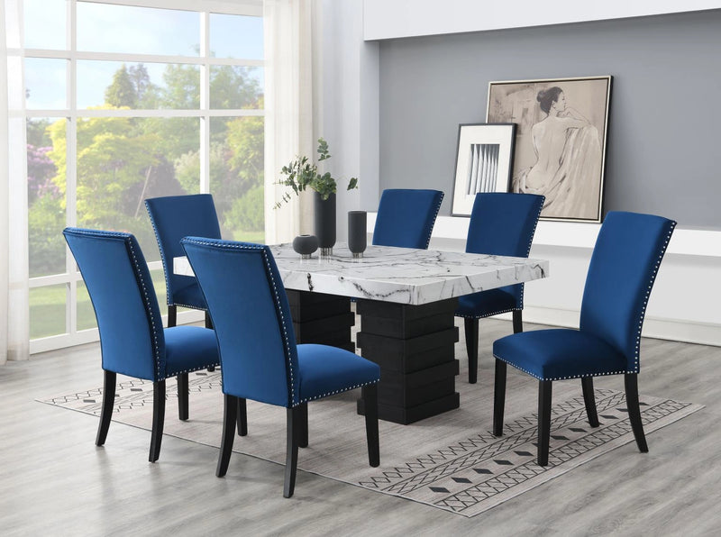 Dining Table & 6 Blue Chairs
