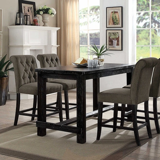 FOA East Sania 5-piece rustic counter-height table set with dining table and four chairs