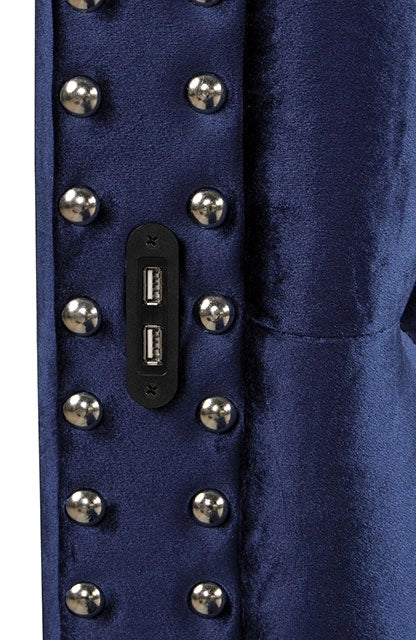 SANSOM E.King & Queen Bed, Black, Blue, & Grey