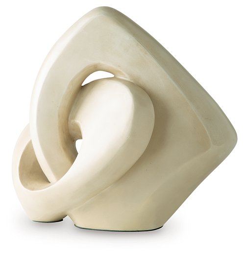 Ashley Furniture Feebs sculpture, modern abstract art piece with smooth, curved shapes in a neutral finish, decorative sculpture for interior.