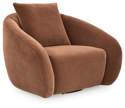 Ashley Furniture Yahya swivel accent chair with plush upholstery and modern design, shown from an angled side view.