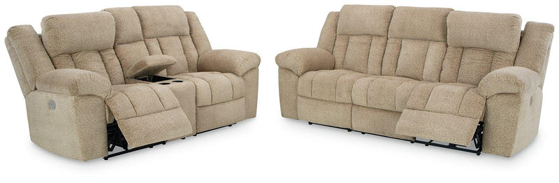 Ashley Furniture Tip-Off 2-piece living room set with a sofa and loveseat in a modern design, featuring neutral fabric upholstery.