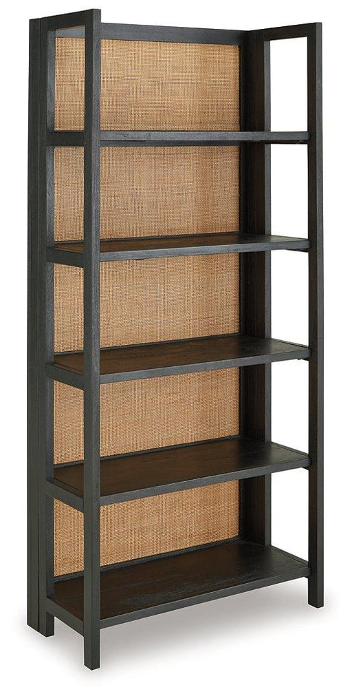 Ashley Furniture Abyard Bookcase with open shelving and wood finish, ideal for organizing books and decorative items.