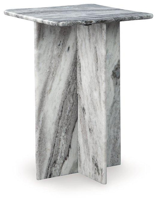 Ashley Furniture Keithwell accent table with a stylish wooden top and metal legs, ideal for living room or entryway decor.
