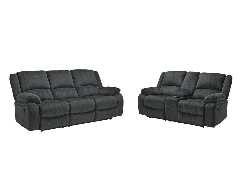 Ashley Furniture Draycoll living room set with a sofa and armchair, featuring neutral upholstery and modern design.