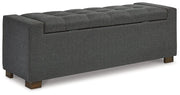 Ashley Furniture Cortwell Storage Bench with cushioned top and wooden base, perfect for entryway or living room storage.