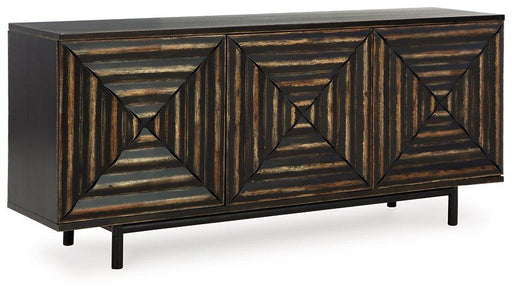Ashley Furniture Fair Ridge Accent Cabinet showcasing wood finish, storage drawers, and decorative top for stylish home organization.