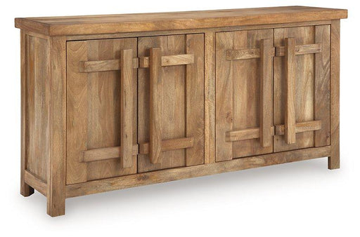 Ashley Furniture Dresor Accent Cabinet with sleek wood finish and modern design, featuring storage drawers and decorative accents.