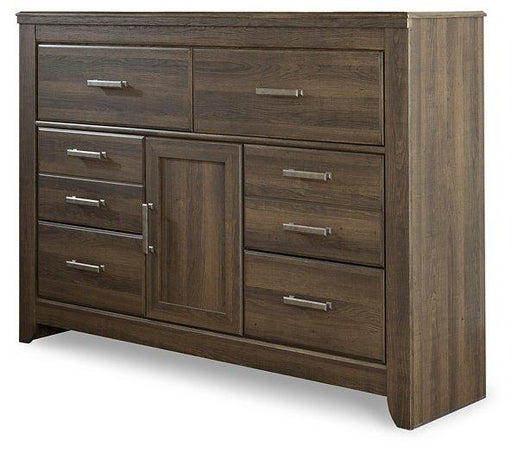 Ashley Furniture Juararo dresser with multiple drawers and wood finish, showcasing a stylish bedroom storage solution.