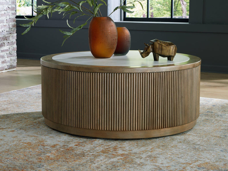 Ashley Furniture Camdill Coffee Table, stylish cocktail table with a wood finish and modern design, displayed in a living room setting