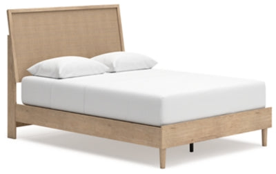 Ashley Furniture Cielden Bed with a stylish wooden frame, shown from an angled side view in the image.
