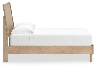 Ashley Furniture Cielden Bed with wooden frame and side view, showcasing the elegant design and craftsmanship.