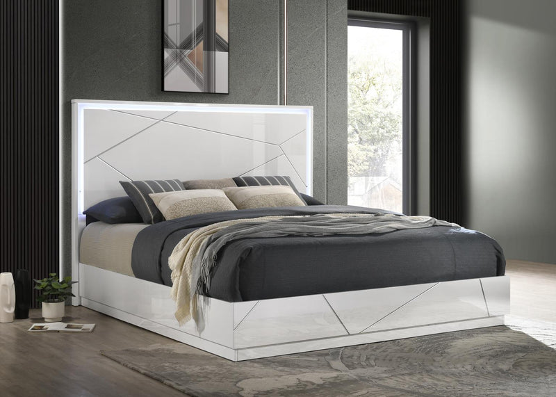 White/Gray Line Queen Bed