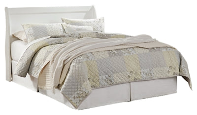 Ashley Furniture Anarasia Bed with upholstered headboard and wooden frame, shown in a modern bedroom setting.