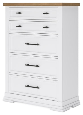 Angle view of Ashley Furniture Ashbryn Chest of Drawers, a stylish wooden storage chest with multiple drawers.