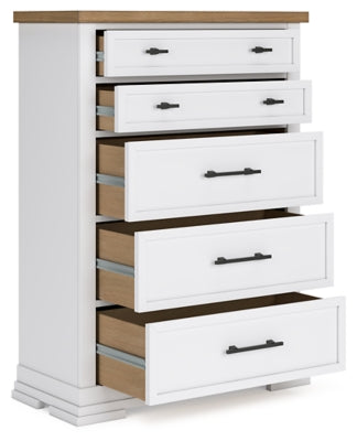 Open angled view of Ashbryn Chest of Drawers by Ashley Furniture showing multiple drawers and wood finish.