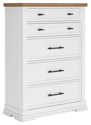 Ashley Furniture Ashbryn chest of drawers with angled design, featuring multiple drawers and a sleek wood finish.