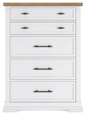 Ashbryn chest of drawers by Ashley Furniture featuring a modern wooden finish and sleek drawer handles.