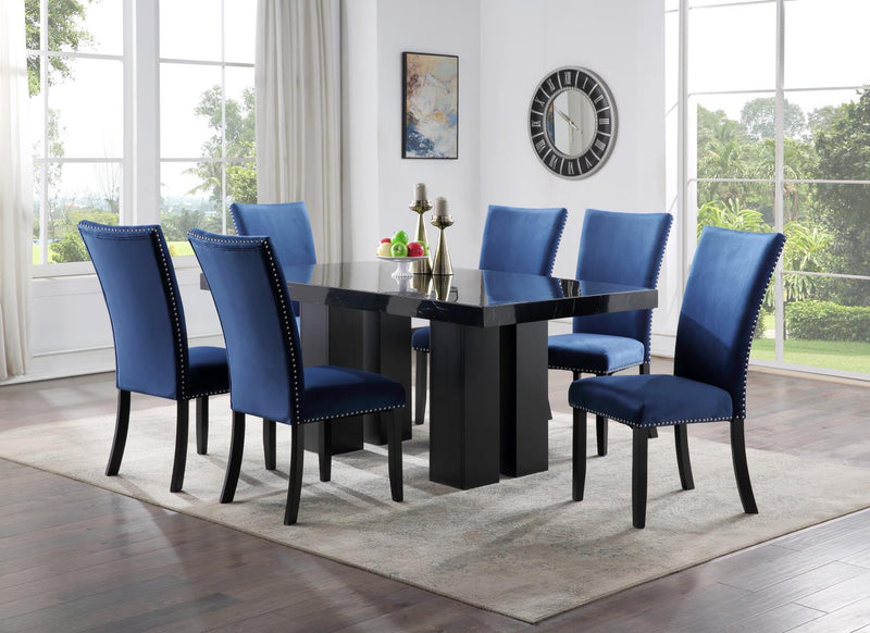 D133 Dining Table-4 Blue Chairs