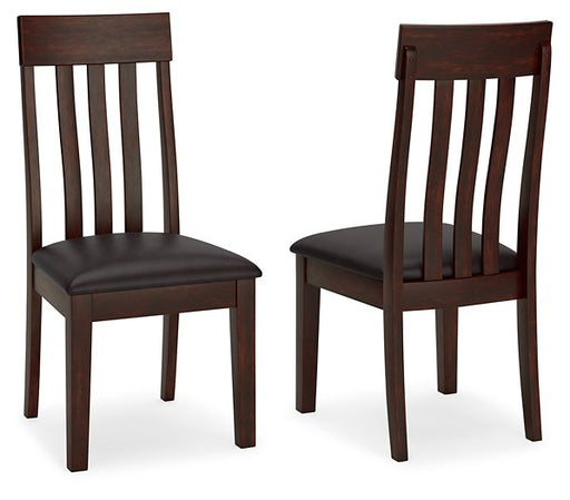Ashley Furniture Haddigan dining chair with beige upholstered seat and wooden legs, modern design, shown from a side angle.
