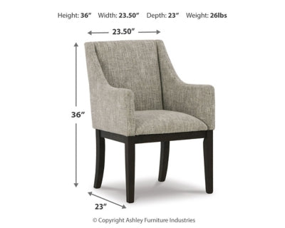Ashley Furniture Burkhaus dining arm chair with upholstered seat and wooden frame, showcasing a stylish, comfortable design.