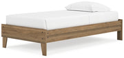 Ashley Furniture Deanlow Bed with a sleek wooden frame and modern design, shown from an angled view.