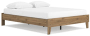 Ashley Furniture Deanlow Bed in a stylish bedroom setting, showcasing its modern design and wood finish from an angled perspective.